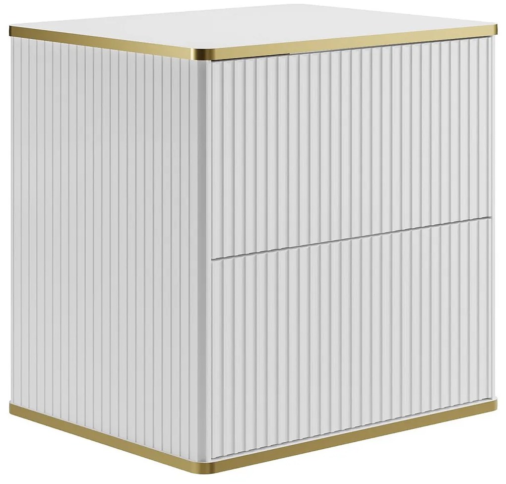 Wisząca szafka pod umywalkę, ryflowana ze złotym obrzeżem – Biała – 60 cm – KELIZA