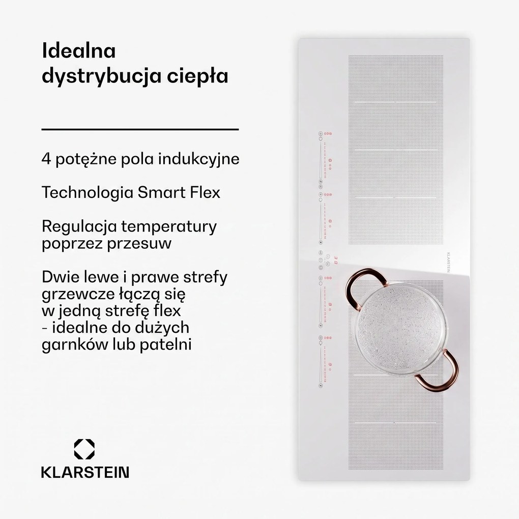 Klarstein Masterzone Slim 90cm Płyta Indukcyjna 2StrefyFlex 4 Strefy Gotowania Biały