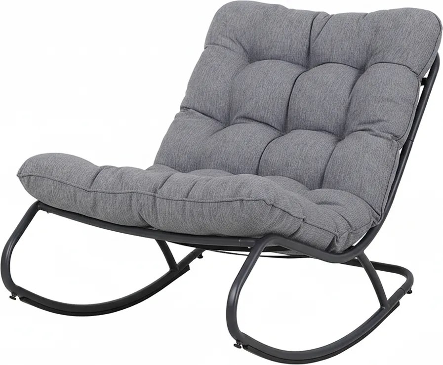 Fotel Bujany VIBE Ogrodowy z Poduszką Stalowy Czarny Szary 115 Cm