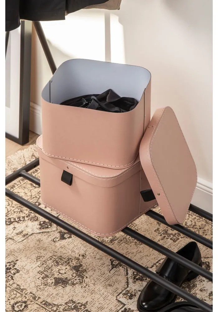 Różowe kartonowe pojemniki zestaw 2 szt. z pokrywką 28,5x28,5x19,5 cm Ludvig Paper Laminate – Bigso