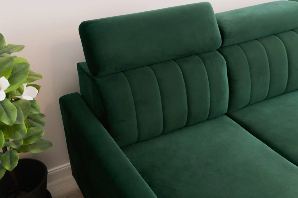 Narożnik Vario z funkcją spania uniwersalny prawo/lewostronny - zielony welur Bluvel 78