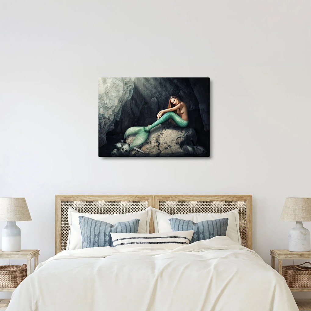 Obraz - Syrenka na skale (70x50 cm)