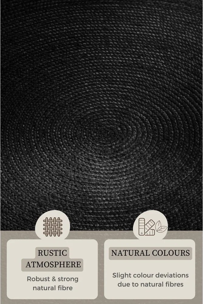 Czarny okrągły dywan z juty dwustronny/tkany ręcznie ø 140 cm Braided – Hanse Home