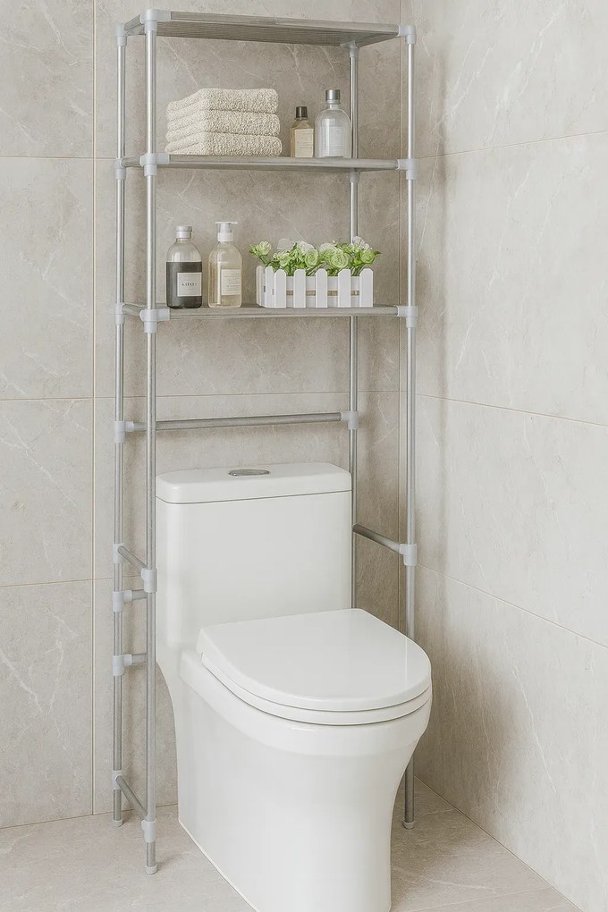 Srebrna półka nad toaletę 3-poziomowa W9-W42