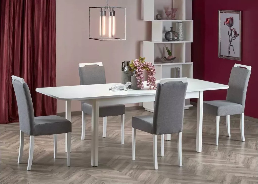 Elegancki rozkładany stół Drimeno 160-228x90 blat z płyty laminowanej w kolorze białym / dąb artisan + czarny