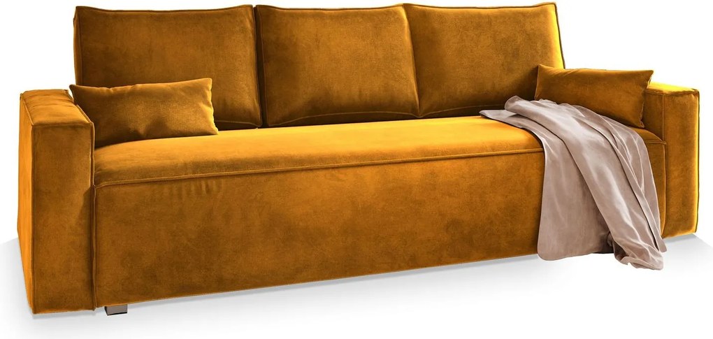 Masseno Sofa ALATRI z funkcją spania i pojemnikiem na pościel, Rozkładana sofa - Żółty, MONOLITH 48