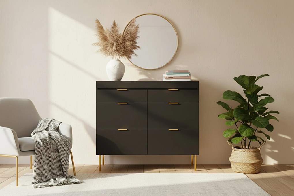 Komoda dwudrzwiowa Sentia 105 z dwoma szufladami - czarny / złoty