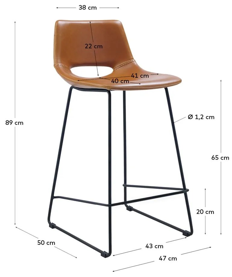 Koniakowy hoker z imitacji skóry (wysokość siedziska 65 cm) Zahara – Kave Home