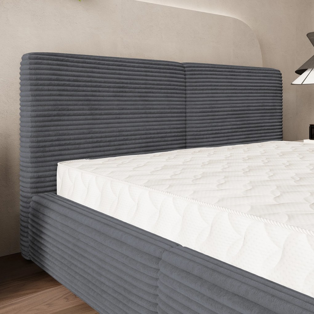 Masseno Łóżko Tapicerowane FELURO z pojemnikiem na pościel 200x200 cm - Grafitowy, TILIA 90