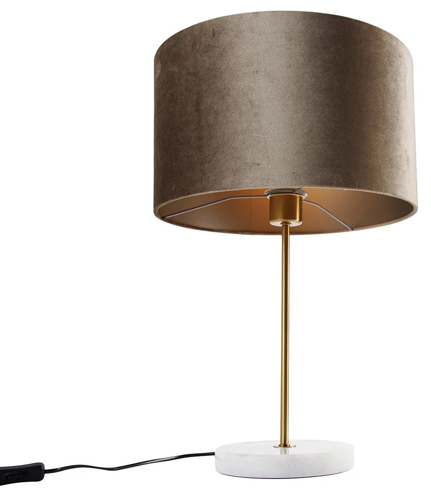 Lampa stołowa mosiężna z aksamitnym abażurem taupe 35 cm - Kaso klasyczny/Antyczny Oswietlenie wewnetrzne