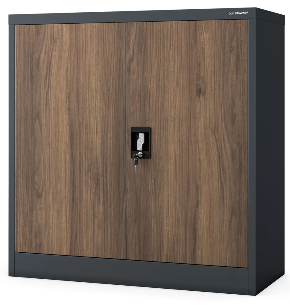 Metalowa szafka do gabinetu BEATA, 900 x 930 x 400 mm, Eco Design: antracytowa/ orzech