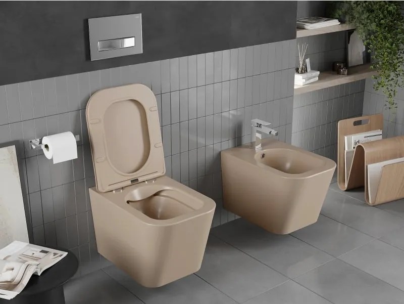 Mexen Teo miska wc Rimless z deską wolnoopadającą slim, duroplast, cappuccino mat - 30854064
