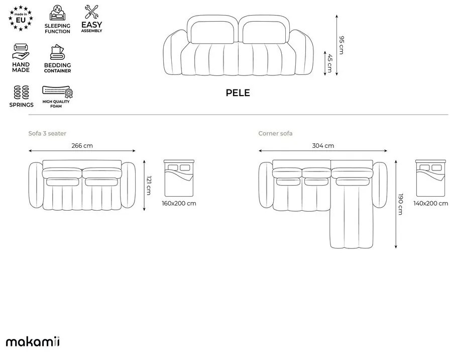 Ciemnoszara sofa rozkładana z materiału bouclé ze schowkiem 266 cm Pele – Makamii