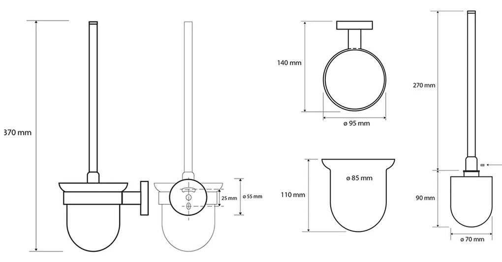 SAPHO XB300 X-Roundblack Szczotka do WC naścienna, miska mleczne szkło, czarny