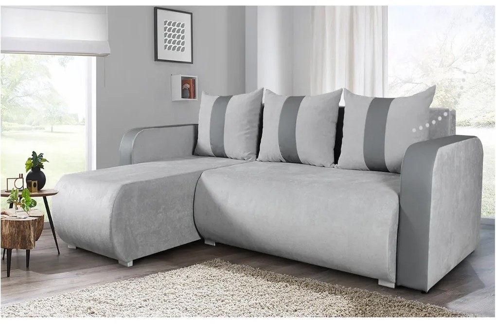 Modna sofa narożna SANDRA, stylowy nowoczesny design, praktyczny pojemnik