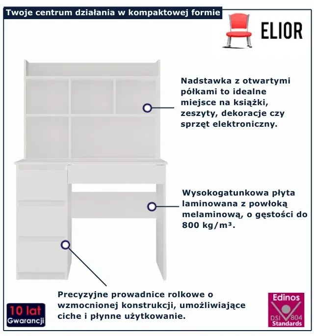 Białe lewostronne biurko z nadstawką L9-B72