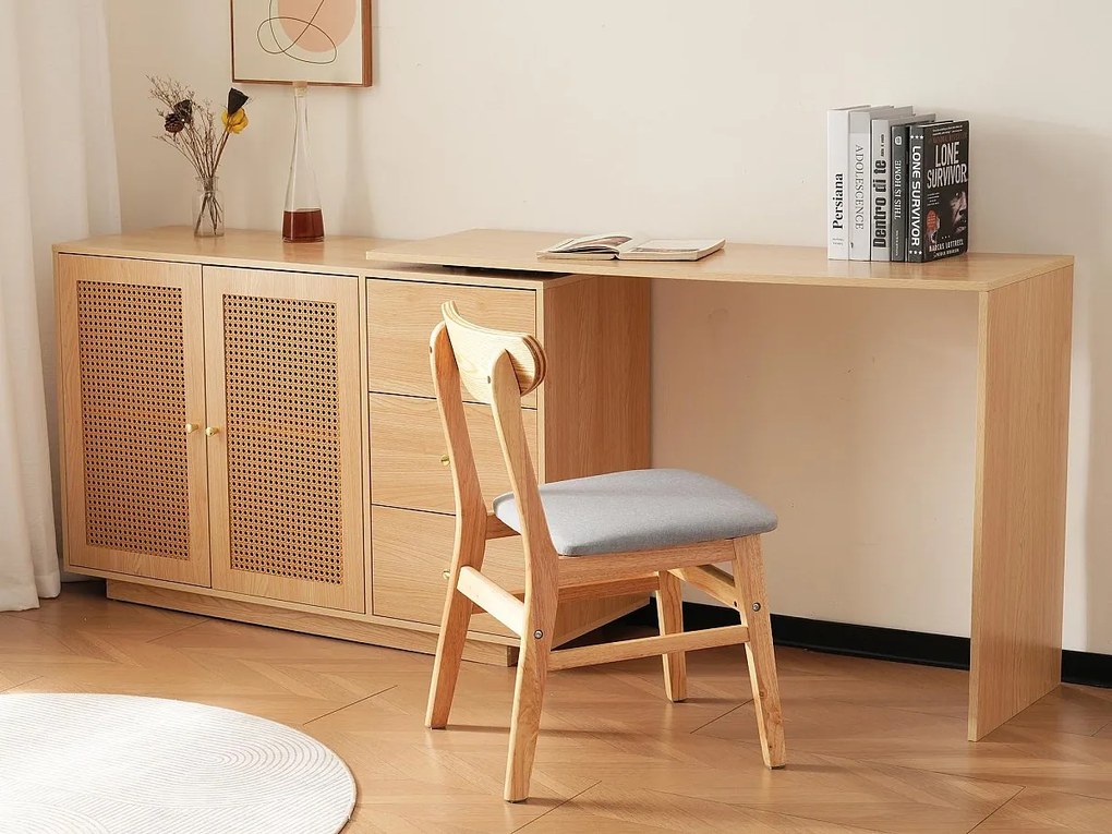 Obrotowa toaletka chowana w MDF - 3 drzwi i 3 szuflady - Biała