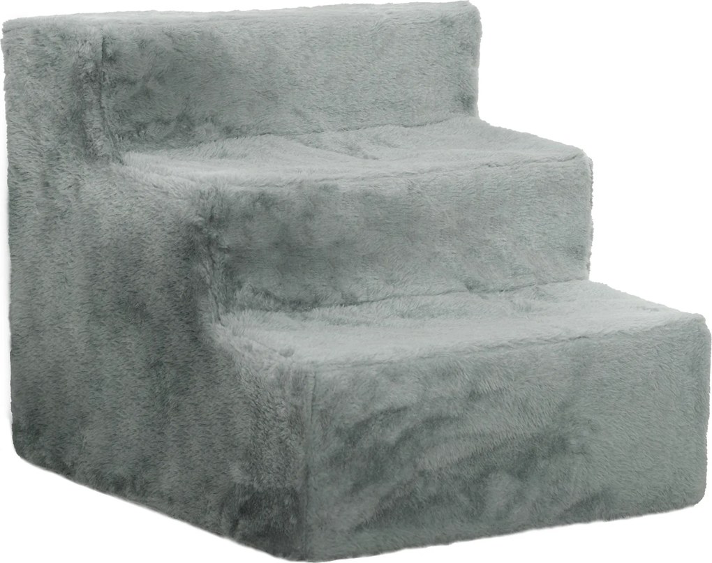 PawHut Składana drabinka dla zwierząt, 3 stopnie, pokrywa z pluszu do prania, płyta wiórowa, 46 x 35 x 35 cm, Jasnoszary