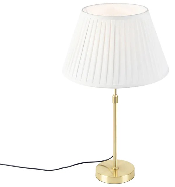 Lampa stołowa złota / mosiężna z plisowanym kloszem kremowym 35 cm - Parte klasyczny/Antyczny Oswietlenie wewnetrzne