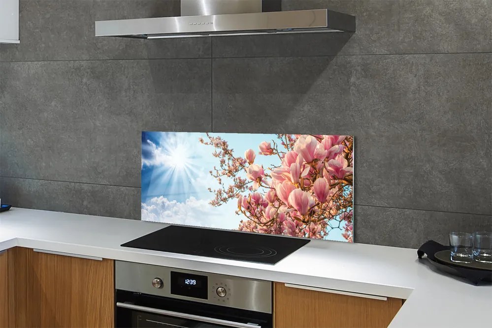 Szklany Panel Magnolia na tle Błękitnego Nieba
