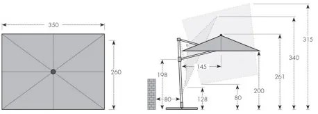 ACTIVE 350 x 260 cm - wahadłowy parasol ogrodowy z drążkiem bocznym : Substancja Desen - 836