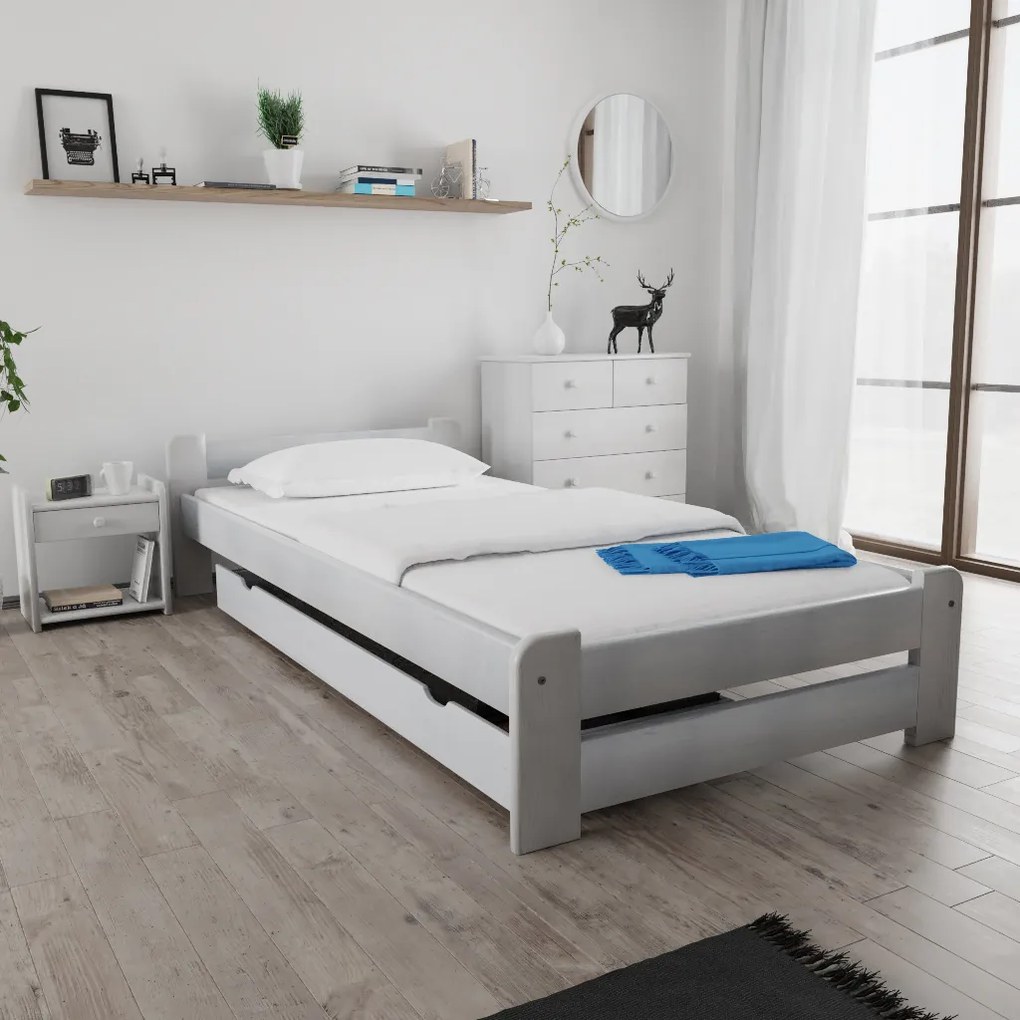 Łóżko Emily 90 x 200 cm, białe Stelaż: Ze stelażem listwowym rolowanym, Materac: Materac Deluxe 10 cm