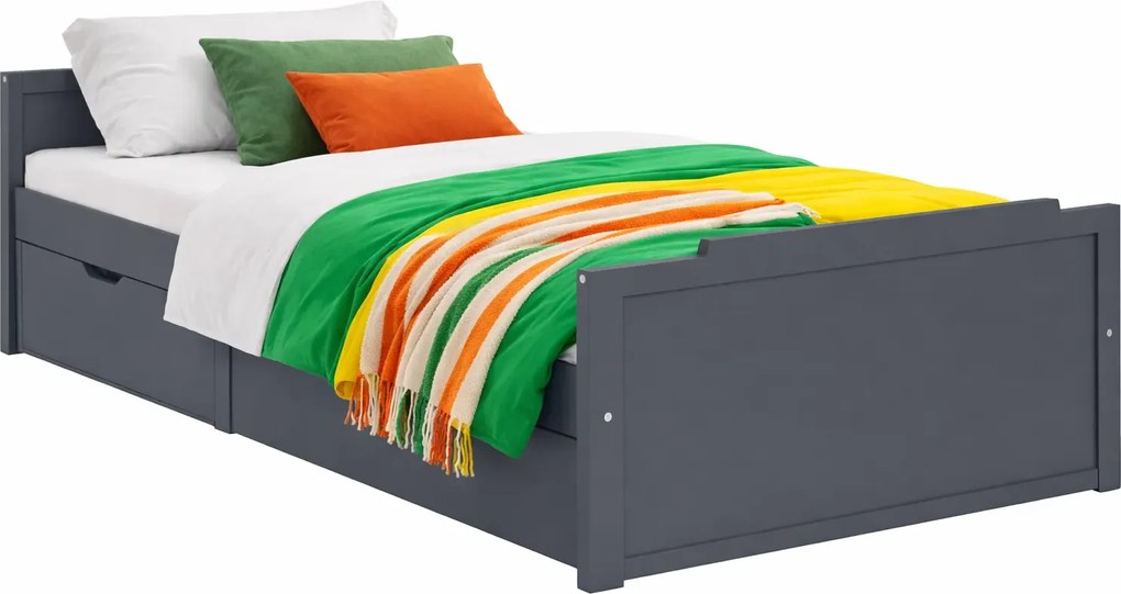 Szare pojedyncze łóżko z szufladami sosnowe 90x200 H3-L08