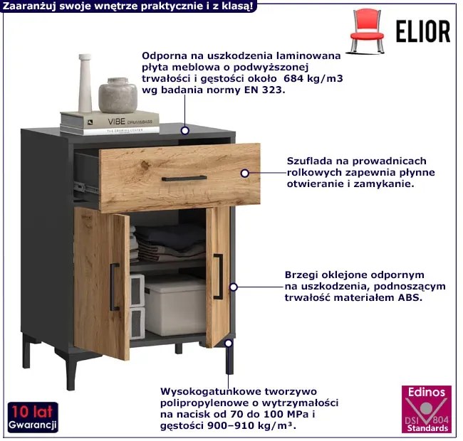 Dwudrzwiowa Komoda Z Szufladą Antracyt + Dąb Wotan G4-P81