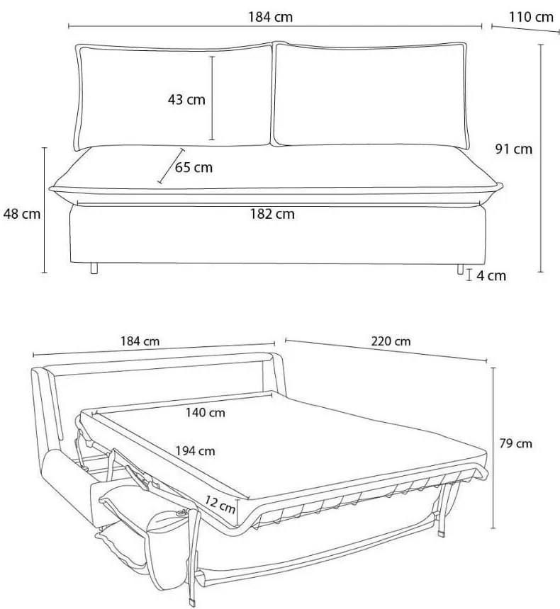 Żółta sztruksowa rozkładana sofa 184 cm Isadora – Bobochic Paris