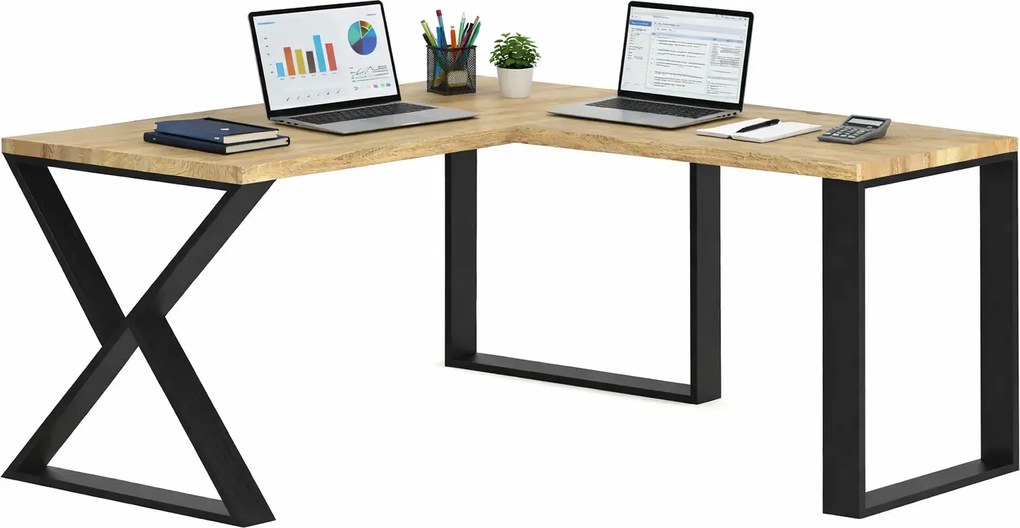 Drewniane narożne biurko loft 170x70 + 70x90 N8-F58