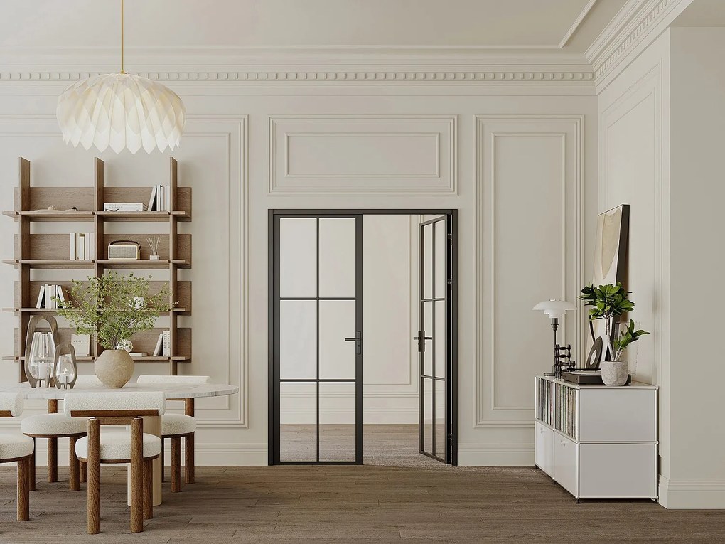 Drzwi kompletne 2-skrzydłowe z aluminium i szkła hartowanego - 2 x wys. 204 x szer. 83 cm - Czarny - SEROTO