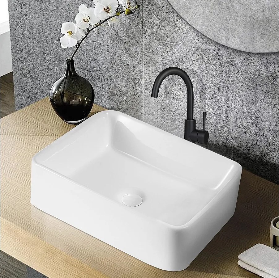 Umywalka łazienkowa NETTLIFE, kwadratowa ceramiczna umywalka nablatowa z efektem lotosu