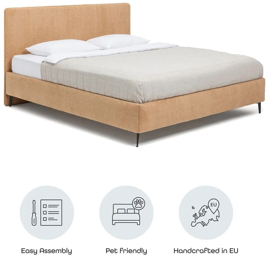 Musztardowe tapicerowane łóżko dwuosobowe ze stelażem 160x200 cm Noira Slim – Bonami Selection
