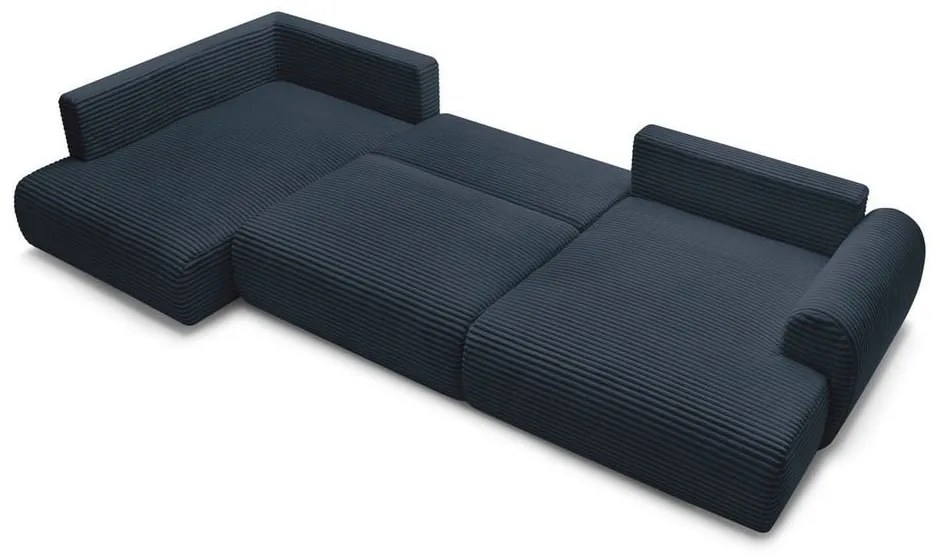 Ciemnoniebieski sztruksowy rozkładany/ze schowkiem narożnik (lewostronny/w kształcie litery U) Lucien – Bobochic Paris