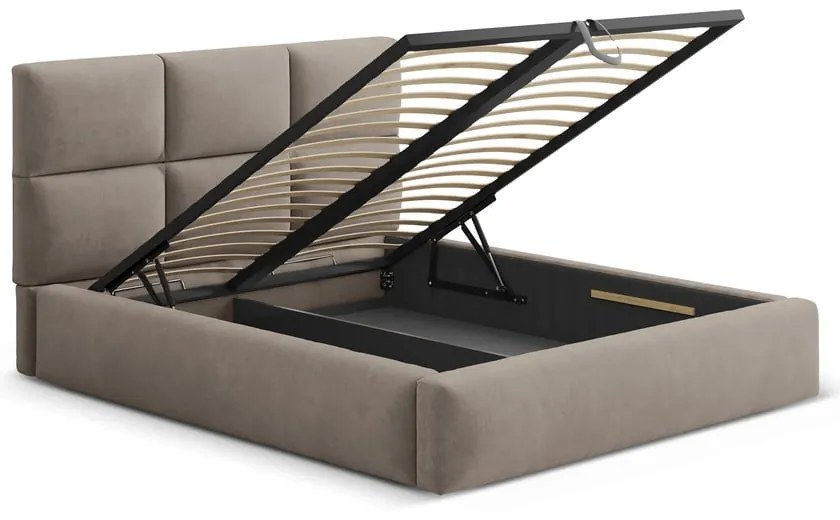Jasnobrązowe tapicerowane łóżko dwuosobowe ze schowkiem ze stelażem 160x200 cm Libera – Windsor &amp; Co Sofas