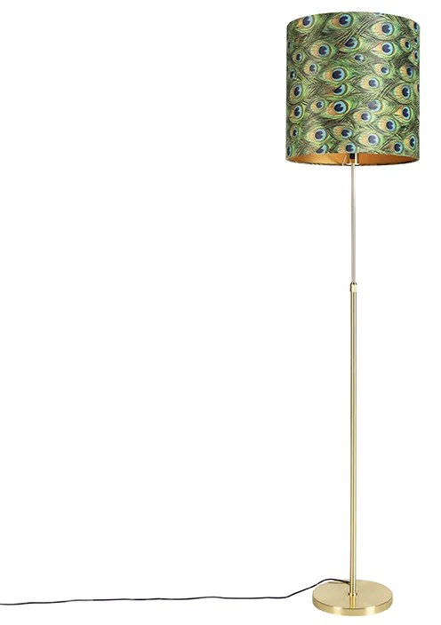 Lampa stojąca złota/mosiężna z abażurem z aksamitu w kolorze pawia 40/40 cm - Parte klasyczny/Antyczny Oswietlenie wewnetrzne