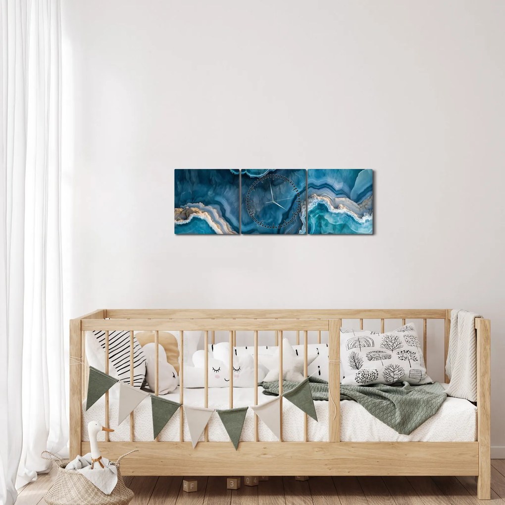 Obraz - Detal akwamarynu (z zegarem) (90x30 cm)