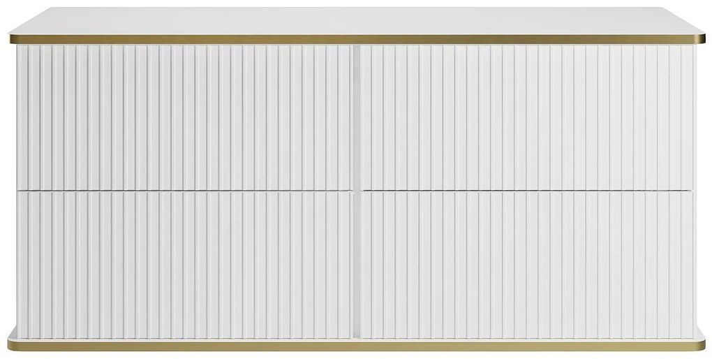 Szafka pod umywalkę wisząca w paski ze złotą obwódką – Biała – 120 cm – KELIZA