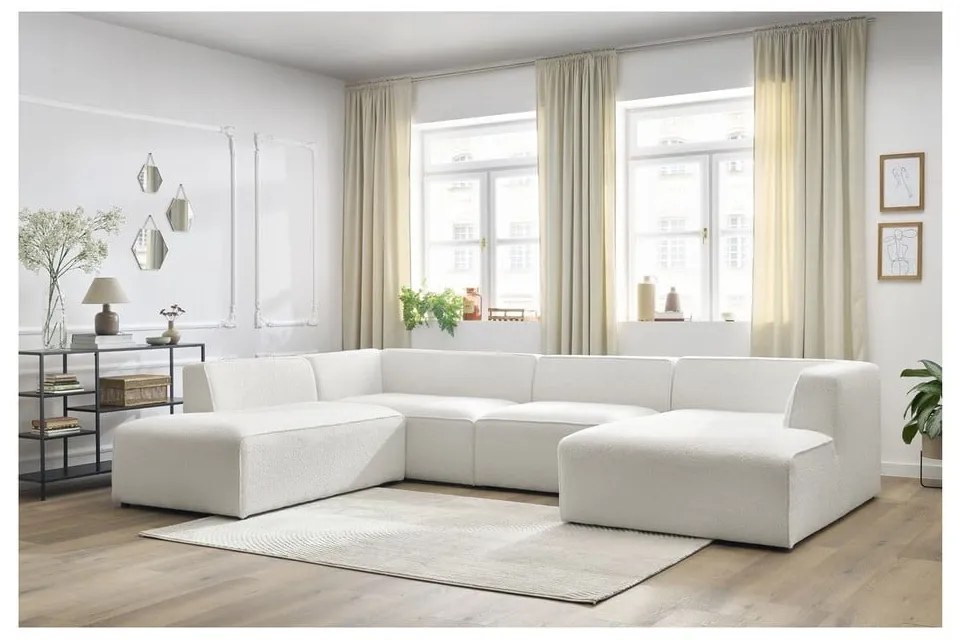 Biały narożnik modułowy z materiału bouclé (lewostronny/w kształcie litery U) Megeve – Bobochic Paris