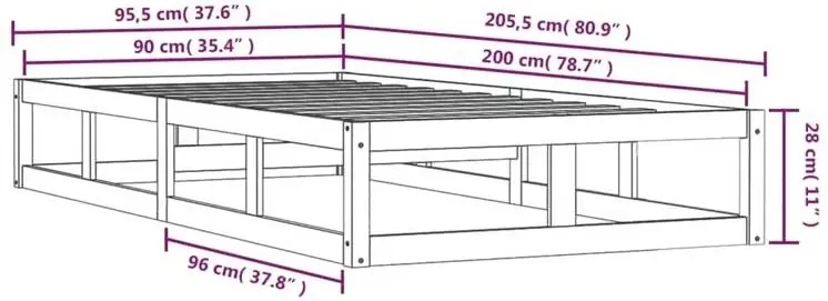 Czarne jednoosobowe łóżko z drewna 90x200 Z1-K66