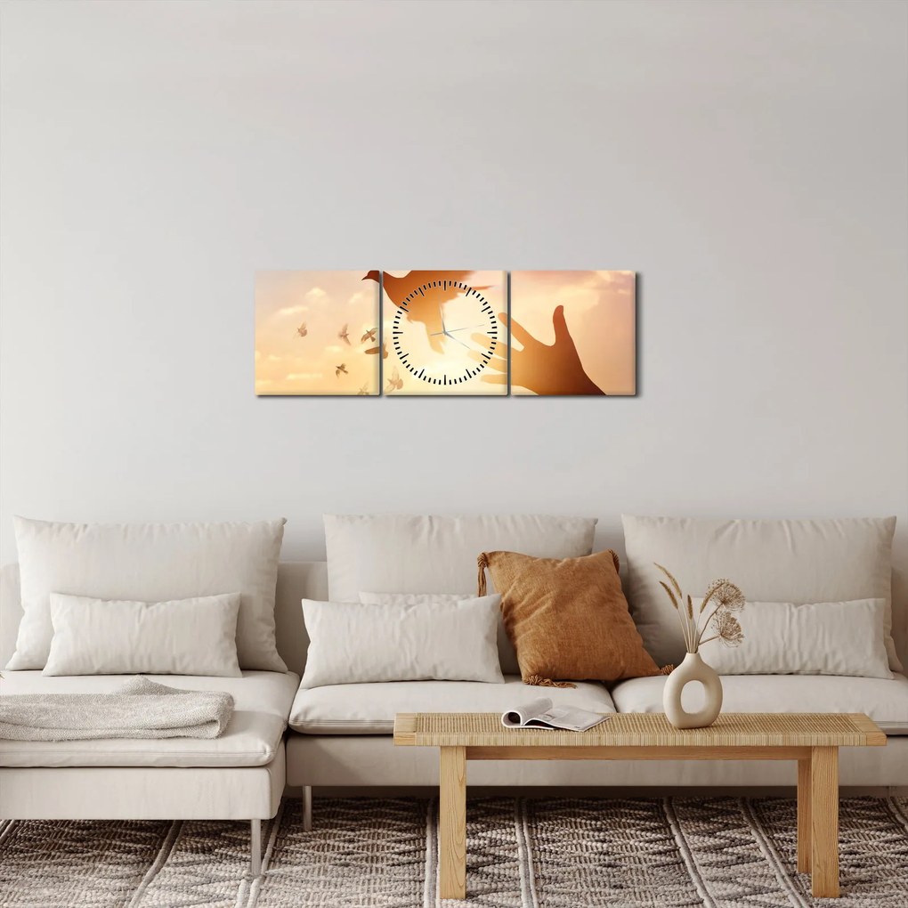 Obraz - Mała gołębico, leć! (z zegarem) (90x30 cm)