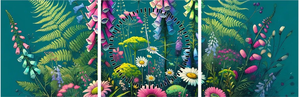 Obraz - Kwiaty łąkowe (z zegarem) (90x30 cm)