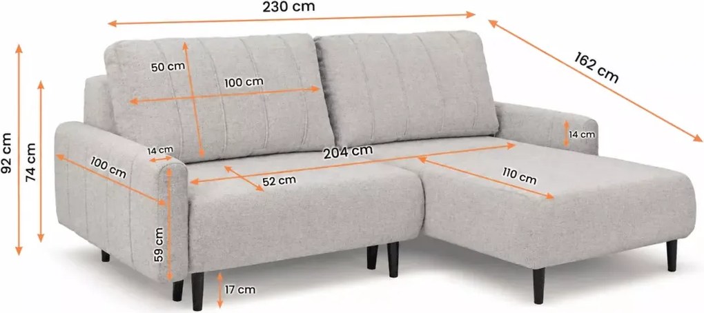 Narożnik Merido z funkcją spania i pojemnikiem na pościel – 2 kolory, wersja lewa lub prawa