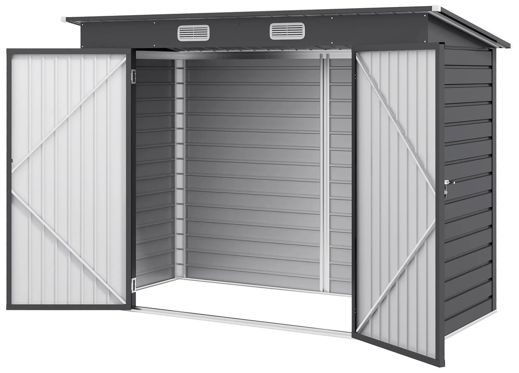 Outsunny Szopa ogrodowa metalowa na narzędzia z podwójnymi drzwiami 249 x 121 x 166 cm szara | Aosom PL