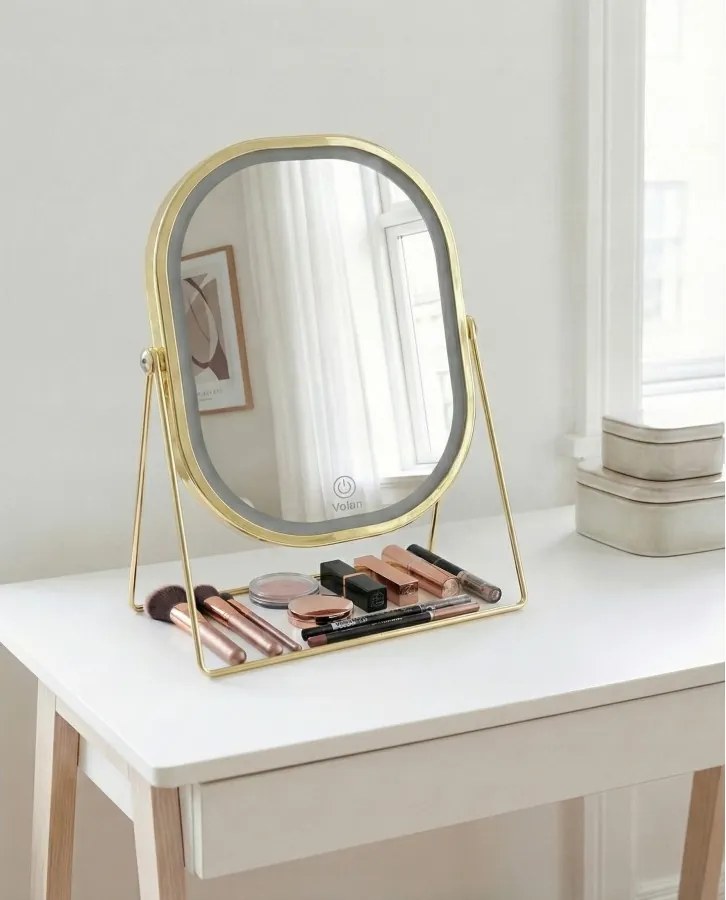 Lusterko Do Makijażu PREMIUM Kosmetyczne POŁYSK Metalowe PODŚWIETLANE LED