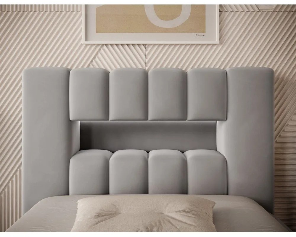 Szare tapicerowane łóżko jednoosobowe ze schowkiem ze stelażem 90x200 cm Lamica – ELTAP