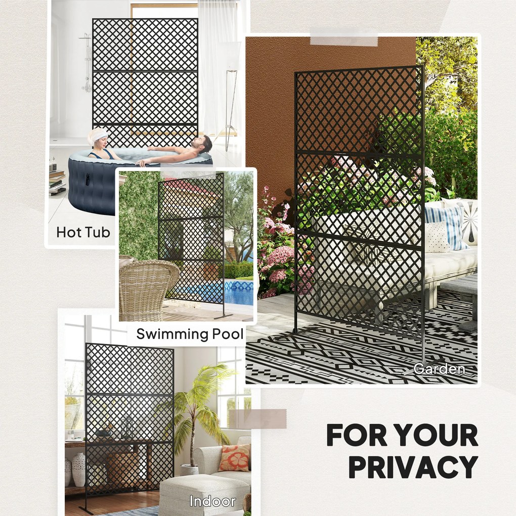 Outsunny Metalowy ekran ogrodowy wolnostojąca przegroda na taras werandę i ogród czarna stal | Aosom PL