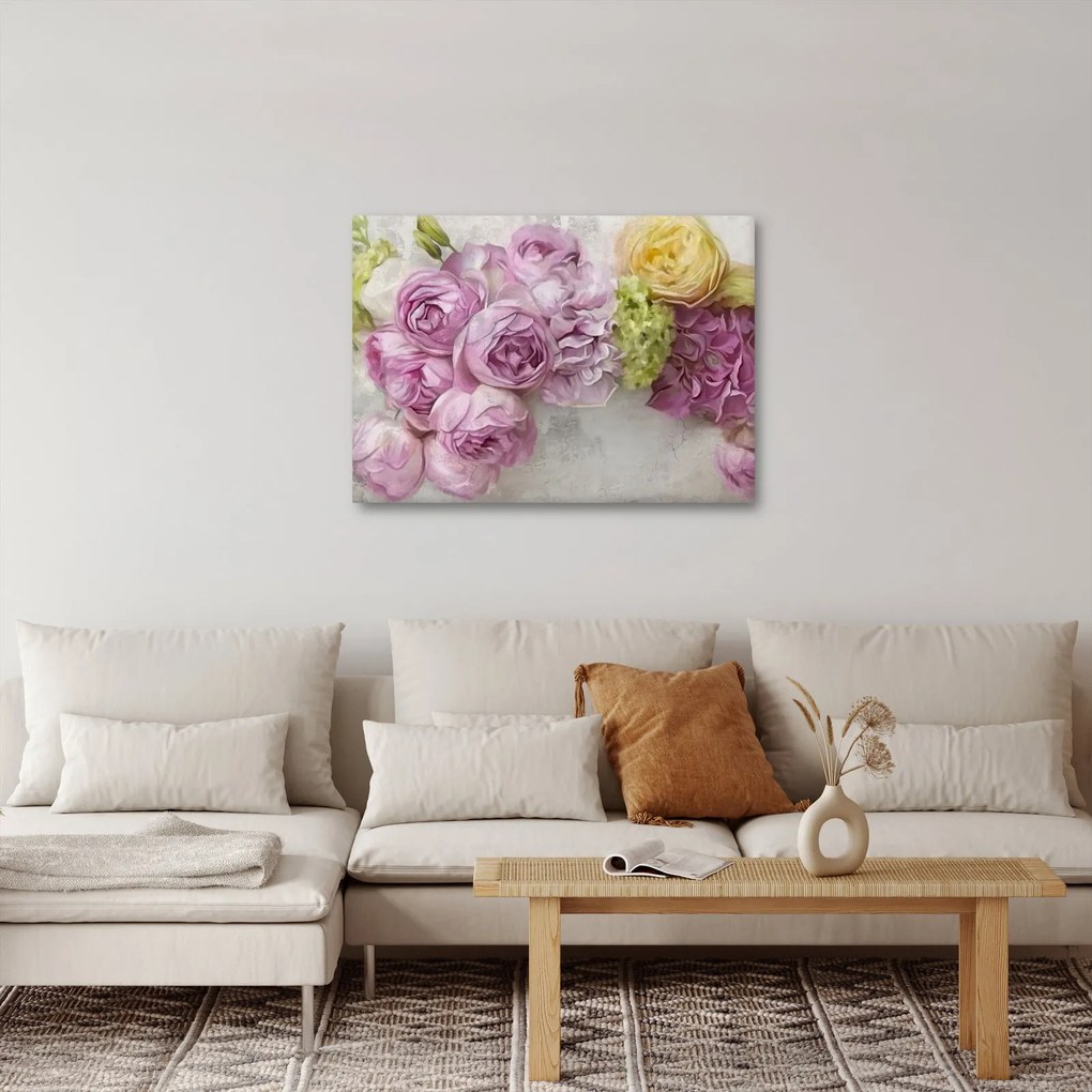 Obraz - Kwiaty na ścianie w pastelowych kolorach (70x50 cm)
