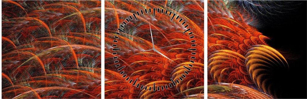 Obraz - Abstrakcyjna imitacja piór (z zegarem) (90x30 cm)
