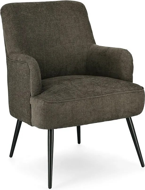 Fotel z tkaniny w kolorze brązowego tymianku i stalowymi nogami pomalowanymi na czarno - ERNESTINE